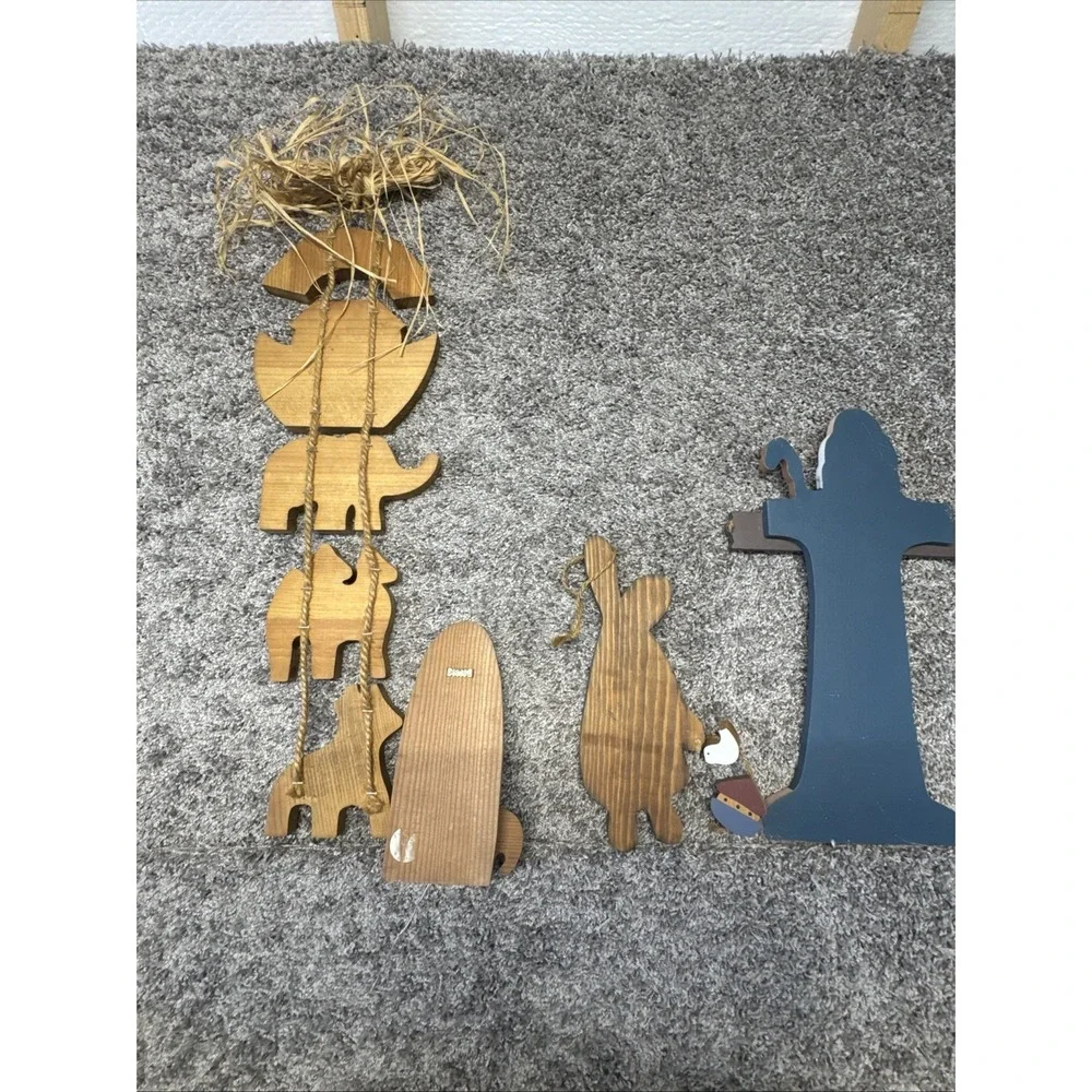 Noah's Ark Hand Painted Wood Hanging Decor Vtg Lot Of 4 See Description